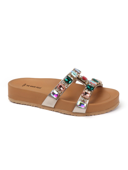 Crystal Embellished Slide Sandal in Gold