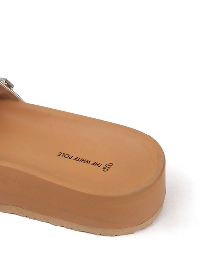 Crystal Embellished Slide Sandal in Gold