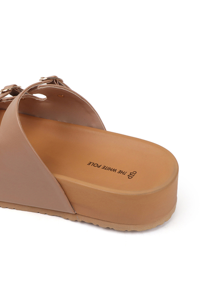 Nude Triple Buckle Studded Slides