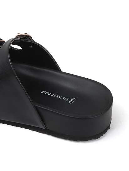 Black Triple Buckle Studded Slides