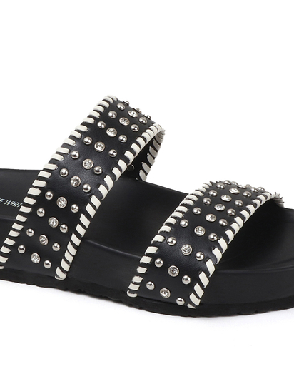 Black Studded Platform Slides With Contrast Trim