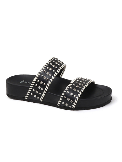 Black Studded Platform Slides With Contrast Trim