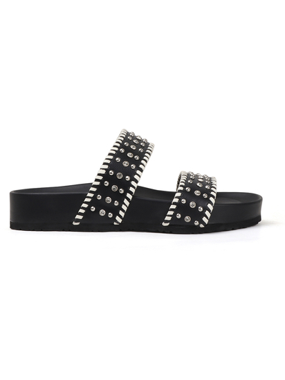 Black Studded Platform Slides With Contrast Trim