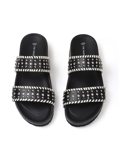 Black Studded Platform Slides With Contrast Trim