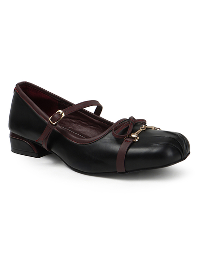 Black leather mary jane ballet flats