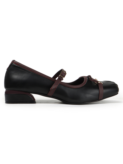 Black leather mary jane ballet flats