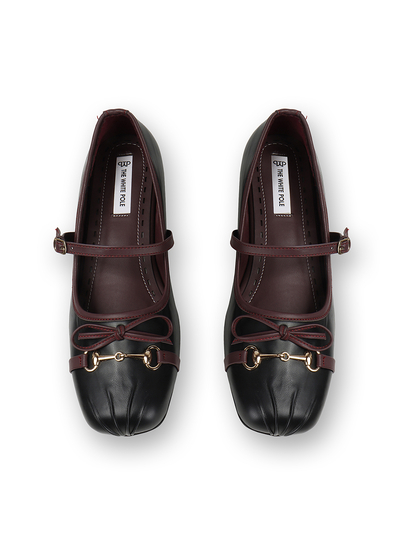 Black leather mary jane ballet flats