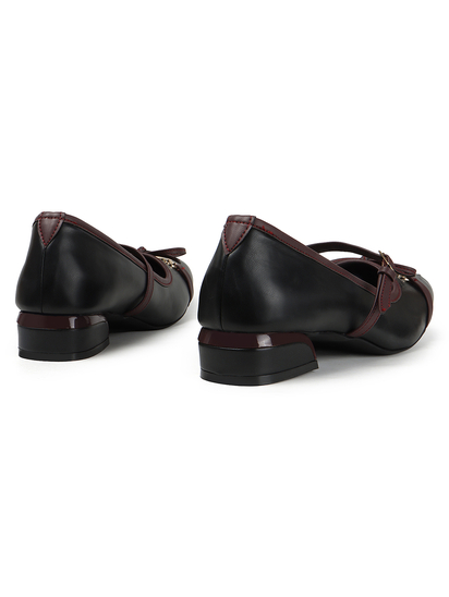 Black leather mary jane ballet flats