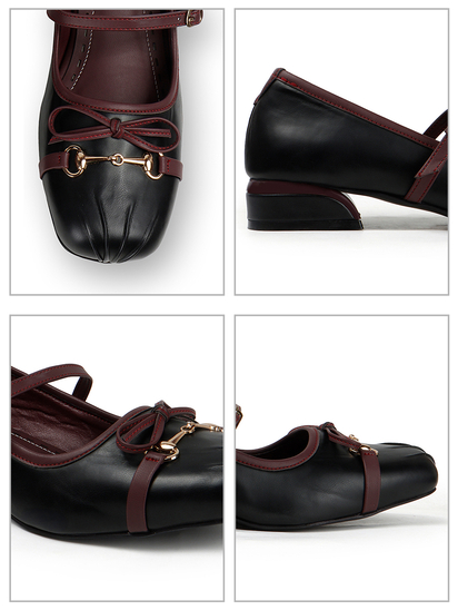 Black leather mary jane ballet flats