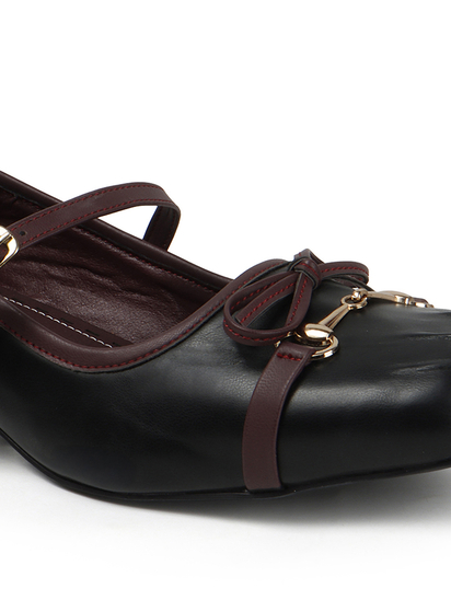 Black leather mary jane ballet flats