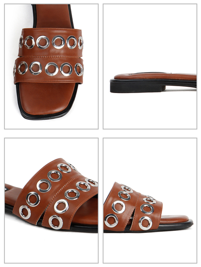 Grommet Detail Slide Sandal in Tan