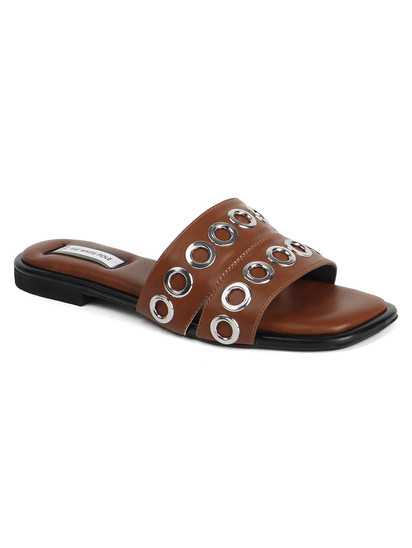 Grommet Detail Slide Sandal in Tan