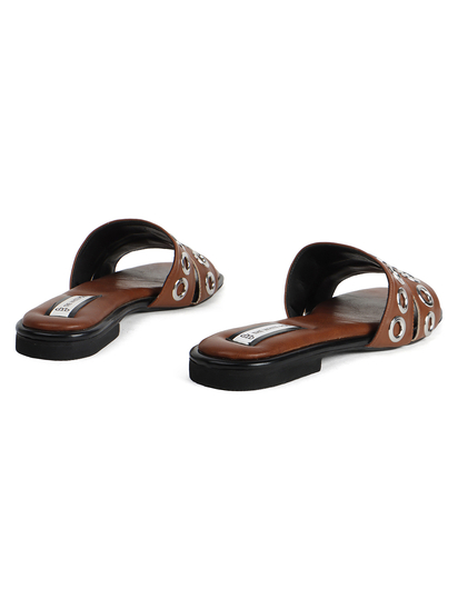 Grommet Detail Slide Sandal in Tan