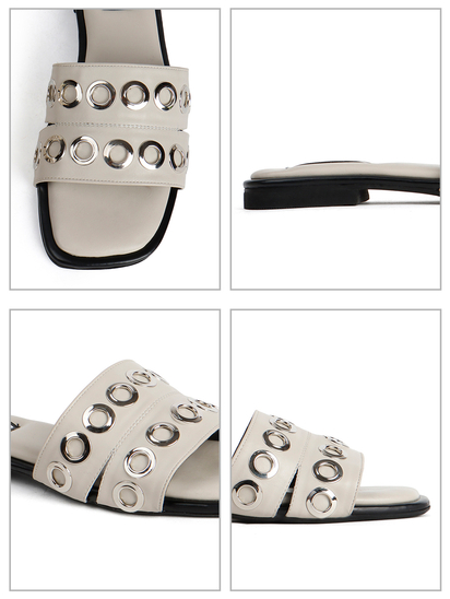 Grommet Detail Slide Sandal in Grey