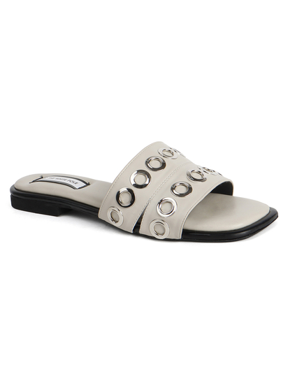 Grommet Detail Slide Sandal in Grey