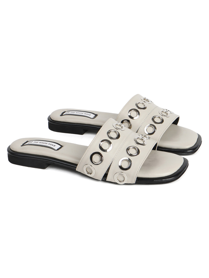 Grommet Detail Slide Sandal in Grey