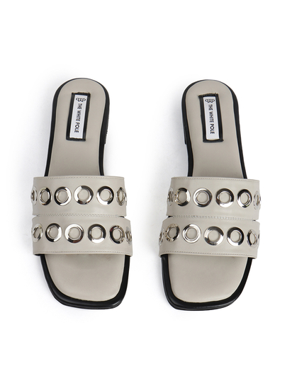 Grommet Detail Slide Sandal in Grey