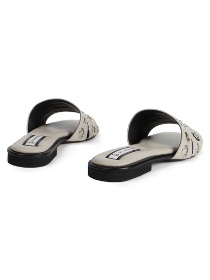 Grommet Detail Slide Sandal in Grey