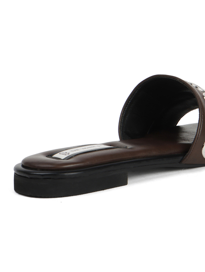 Grommet Detail Slide Sandal in Brown