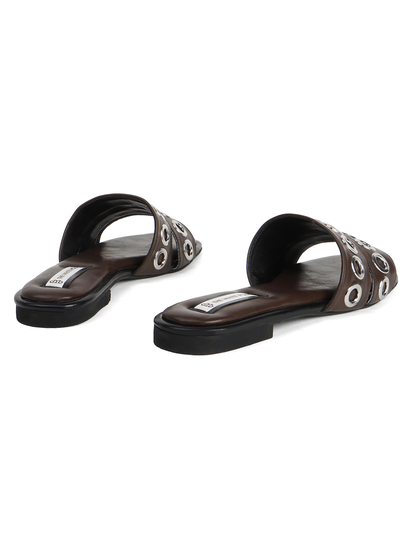 Grommet Detail Slide Sandal in Brown
