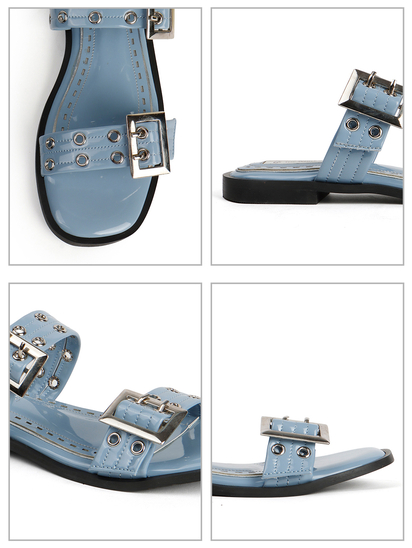 Double Buckle Strap Slide Sandal in Sky Blue