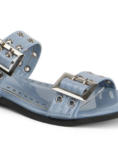 Double Buckle Strap Slide Sandal in Sky Blue