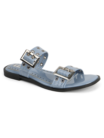 Double Buckle Strap Slide Sandal in Sky Blue