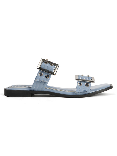 Double Buckle Strap Slide Sandal in Sky Blue
