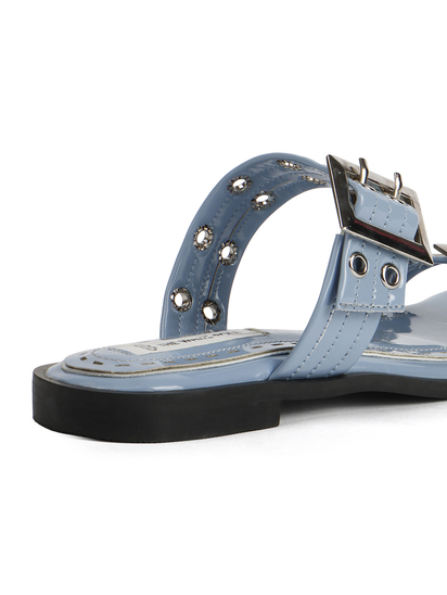 Double Buckle Strap Slide Sandal in Sky Blue