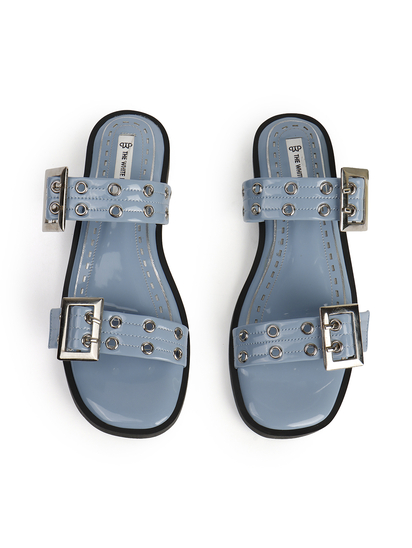 Double Buckle Strap Slide Sandal in Sky Blue