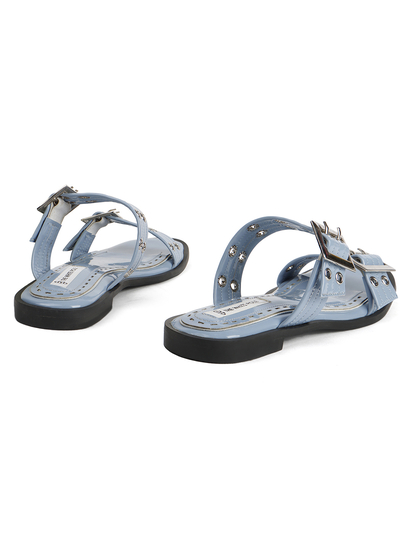 Double Buckle Strap Slide Sandal in Sky Blue