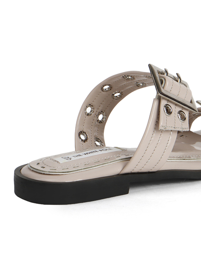 Double Buckle Strap Slide Sandal in Beige