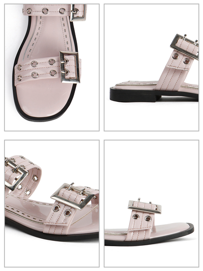 Double Buckle Strap Slide Sandal in Pink