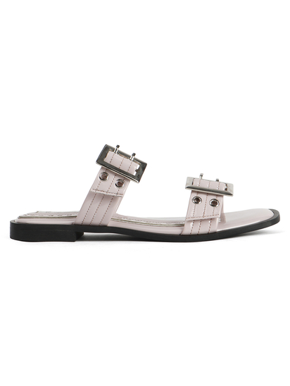 Double Buckle Strap Slide Sandal in Pink