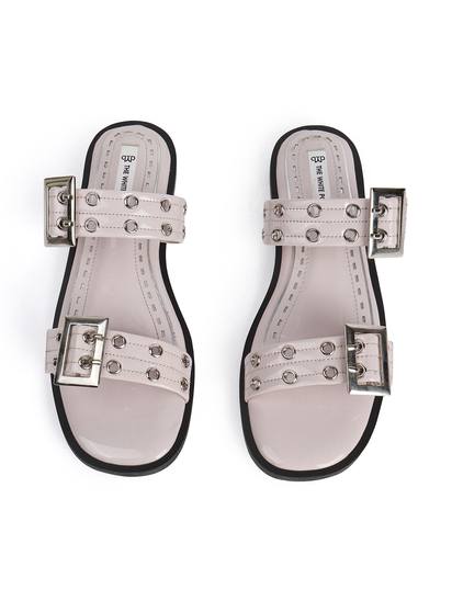 Double Buckle Strap Slide Sandal in Pink
