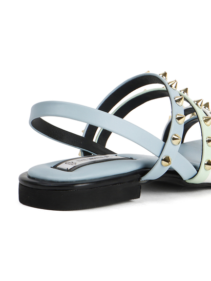 Sky Blue Slingback Flats With Triple Straps and Stud Embellishments