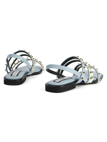 Sky Blue Slingback Flats With Triple Straps and Stud Embellishments