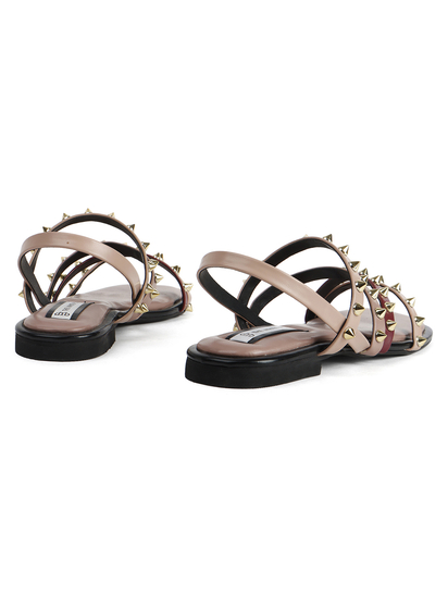 Nude Slingback Flats With Triple Straps and Stud Embellishments