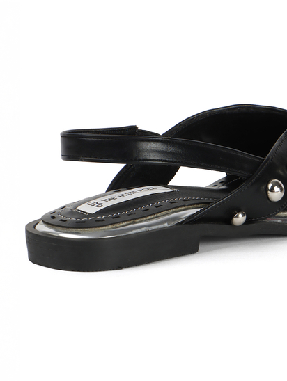 Black Slingback Peep-Toe Flats With Dome Studs Embellishments