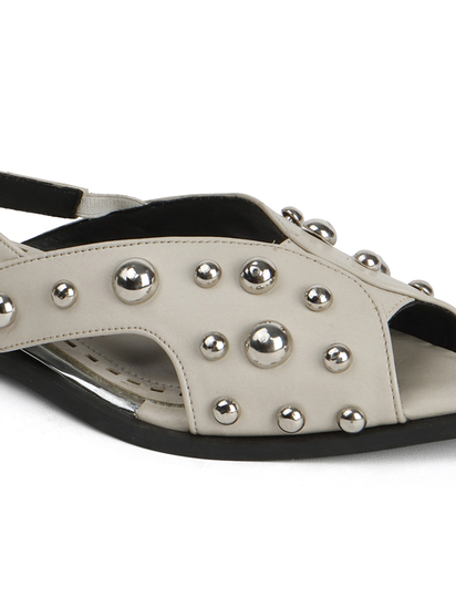 Grey Slingback Peep-Toe Flats With Dome Studs Embellishments
