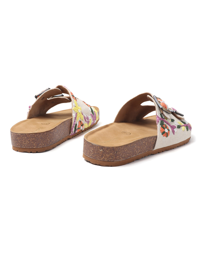 Twin Bloom Slip-Ons with Colorful Floral Embroidery in Beige