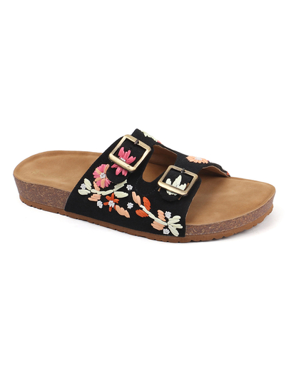 Twin Bloom Slip-Ons with Colorful Floral Embroidery in Black