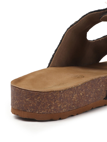 Earth Bloom Floral Jute Buckle Flats in Black