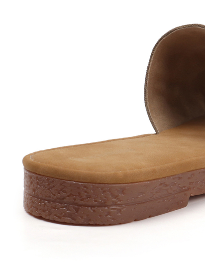 Desert Flower Slides With Ethnic Floral Detailing in Brown