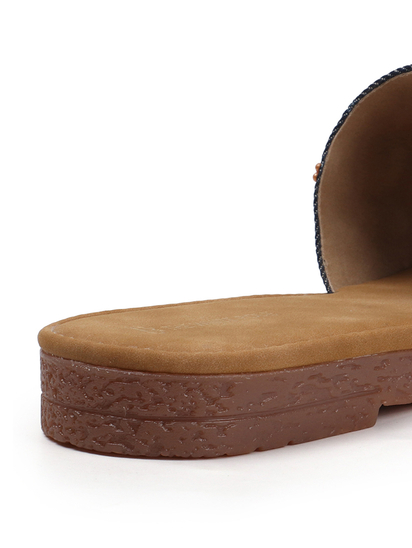 Desert Flower Slides With Ethnic Floral Detailing in Blue