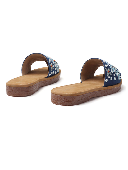 Tropical Thread Slip-Ons With Bold Floral Embroidery in Blue