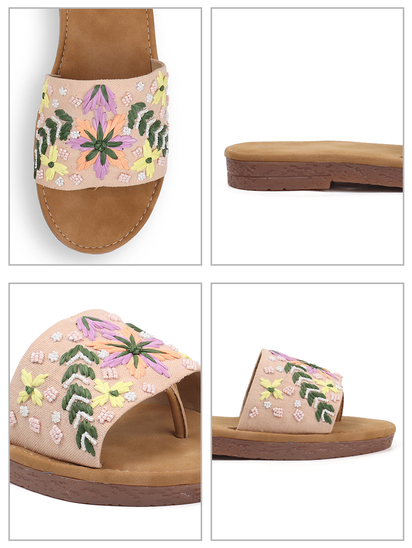 Tropical Thread Slip-Ons With Bold Floral Embroidery in Pink