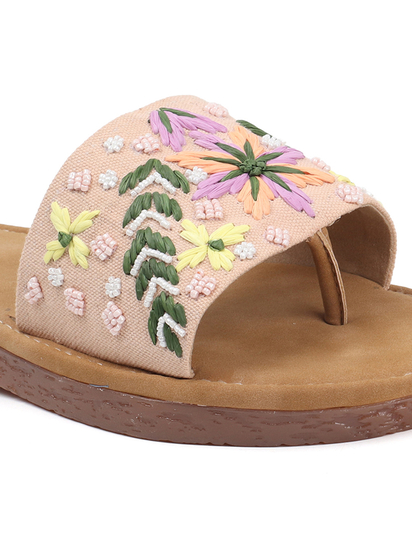 Tropical Thread Slip-Ons With Bold Floral Embroidery in Pink
