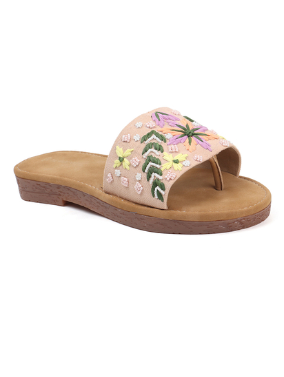 Tropical Thread Slip-Ons With Bold Floral Embroidery in Pink