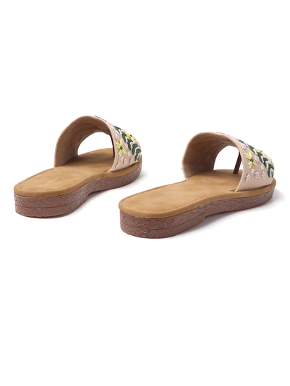 Tropical Thread Slip-Ons With Bold Floral Embroidery in Pink